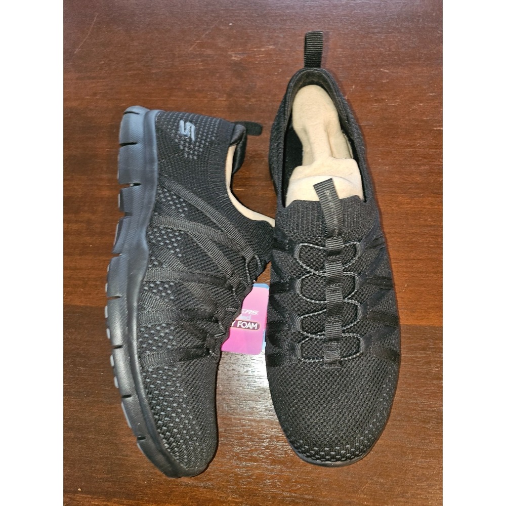 Skechers Gratis Stretch Fit Washable Knit Black Sneakers Chic Newness Size 7 - Picture 2 of 7